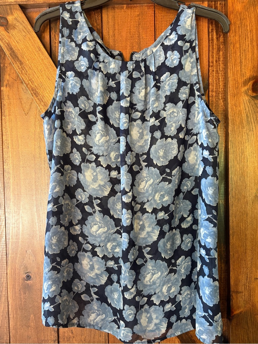LOFT Navy Top with Light Blue Floral Print